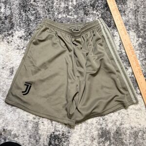 Juventus Soccer Shorts Mens Large Olive Green Striped Athletic Training Gym